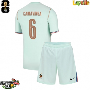 Ranska Eduardo Camavinga #6 Vieraspaita Lapsille MM-kisat 2026 Lyhythihainen (+ shortsit)